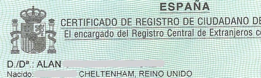Certificado de Registro de Ciudadano de la Unión for British Citizens