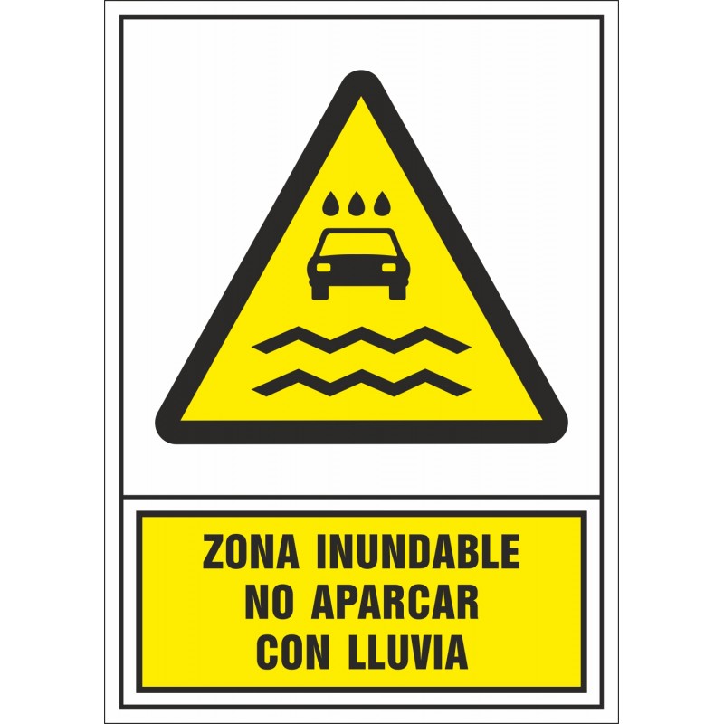 Spanish flood warning sign: flood risk area – do not park when it rains